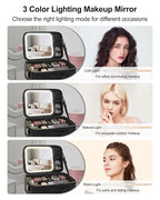 Relavel Makeup Train Case With LED Mirror, Professional Travel Cosmetic Bag with Removable Partitions, Compact Makeup Organizer with Separate Brush Board, Waterproof Travel Case for Women, Black