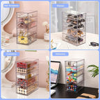 FABROK Clear Hair Accessory Organizer Box with 5 Drawers, Compact Storage Organization Drawers Set for Cosmetics, Glasses, Stationery, Stackable Storage Containers Box for Bathroom, Closet, Office