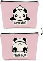 Panda Gifts Pink Makeup Bag,Gifts for Panda Lover Wonmen Girls,Cute Baby Panda Guess What It's Pug Butt Cosmetic Bag,Makeup Case for Teen Girls Daughter, Panda Accessories