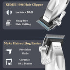 KEMEI 1798 Professional Hair Clippers for Men, 9100 RPM Cordless Barber Clippers with Full Metal Body, 3000 mAh Hair Trimmer with LED Display, Ceramic and DLC Blades