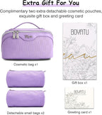 BOYATU Travel Makeup Bag for Women: Cosmetic Organizer Bag with Compartments - Leather Make up Bags Set of 3 (G-1-Purple)