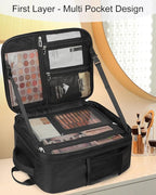 TANTO Makeup Backpack Makeup Artist Bag Professional Extra Large Cosmetic Bag Travel Train Case Storage Organizer Double-Layer Large Capacity Cosmetic Case with 4 Pouch(Black)