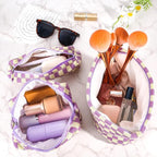 ZLFSRQ 3Pcs Checkered Makeup Bag for Women Large Small Checkered Cosmetic Bag Set Aesthetic Preppy Pencil Case Cute Pencil Pouch Purple Makeup Pouch for Purse Travel Toiletry Bags Zipper Skincare Bags