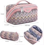 BOYATU Travel Makeup Bag for Women: Western Boho Make up Bag Set of 3 - Large Capacity Vegan Leather Cosmetic Bag - Waterproof Toiletry Bag with Compartments & Handle & Divider(J-1-Pink)