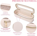 Pinkmik Travel Clear Makeup Bag with Brush Case TSA Approved Toiletry Bag Waterproof Cosmetic Organizer with Zipper Car Essential for Women (Beige, M+SLIM)