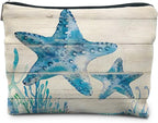Ocean Starfish Beach Makeup Bag, Marine Life Sea Animals Cosmetic Bags for Women, Ocean Themed Gifts