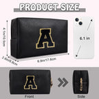Personalized Initial Preppy Patch Makeup Bag, Small Cute Cosmetic Pouch Make Up Case Travel Toiletry Zipper Pouch, Monogram Waterproof PU Leather Chenille Letter Storage Bag Gifts for Women(Letter A)