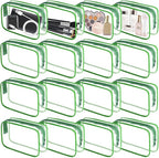 16 Pieces Clear Makeup Bag PVC Zippered Clear Toiletry Carry Pouch Portable Cosmetics Bag Waterproof Makeup Bag Vinyl Plastic Organizer Case for Travel Vacation Bathroom (Green-M)