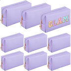 Sanwuta 9 Pcs Makeup Bags Bulk PU Double Zippers Cosmetic Bag Makeup Toiletry Christmas Small Pouch Portable Travel Organizers Case for Women Bridesmaid Party End of The Year(Purple)
