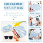 ZLFSRQ 2Pcs Checkered Makeup Bag for Women Large Small Checkered Cosmetic Bag Set Aesthetic Preppy Pencil Case Cute Pencil Pouch Blue Makeup Pouch for Purse Travel Toiletry Bags Zipper Skincare Bags