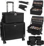 TANTO Rolling Makeup Bag, Makeup Case on Wheels Professional Makeup Artist Bags 2 in 1 Cosmetics Organizer Extra Large Cosmetology Case with 360° Swivel Wheels and Adjustable Dividers