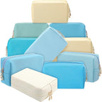 Sanwuta 9 Pcs Makeup Bags Bulk PU Double Zippers Cosmetic Bag Makeup Toiletry Christmas Small Pouch Portable Travel Organizers Case for Women Bridesmaid Party End of The Year(Blue and Green Color)