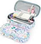 mibasies Girls Pencil Case for Kids, Multi-Slot Pencil Pouch, Floral Sky Blue