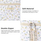 HBselect Quilted Makeup Bag, 3PCS Cotton Large Travel Makeup Bag, Cute Floral Coquette Make up Bag Cosmetic Bag Toiletry Bag for Women Girls