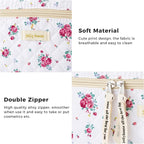 HBselect Quilted Makeup Bag, 3PCS Cotton Large Travel Makeup Bag, Cute Floral Coquette Make up Bag Cosmetic Bag Toiletry Bag for Women Girls
