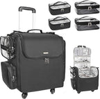 Relavel Rolling Makeup Train Case with 4 Pcs Clear Makeup Bags, Hairstylist Traveling Bag with 4 Wheels, Heat Insulation Full Layer, Adjustable Dividers, Hair Tools and Cosmetics Storage Organizer