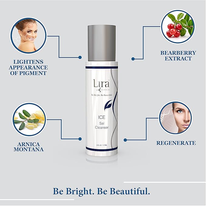 Lira Clinical ICE Sal Cleanser – Salicylic Acid Face Wash with Plant Stem Cells, Echinacea and Peptides – Cooling Exfoliating Facewash – Gentle Clarifying Travel Size Daily Facial Cleanser - 6 Oz
