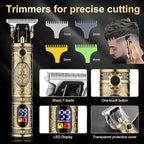 Professional Cordless Barber Clippers for Men - Hair Clippers Zero Gap T-Blade Trimmer Electric Foil Shaver and Nose Hair Trimmer Set, Hair Cutting Grooming Kit Ideal Gift for Men