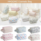 Makeup Bag Travel Cosmetic Bag for Women, Zipper Make Up Pouch, Floral Flowers Toiletry Organizer Makeup with Handle, Cosmetic Travel Cloth Bag (Blue Bowknot)