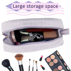 GFU Cosmetic Bags for Women, Seersucker Cosmetic Bag, Travel Toiletry Stripe Makeup Bag, Large Women Aesthetic Organizer Storage Pouch, Girls Handbags Purses,Purple