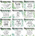 Hillban 36 Pcs Christian Gifts for Women Christian Makeup Bag Bible Verse Cosmetic Bag Inspirational Pencil Case with Zipper Green Leaves Travel Organizer Pouch for Cosmetics Makeup Brushes, 12 Styles