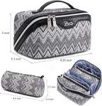 BOYATU Travel Makeup Bag for Women: Western Boho Make up Bag Set of 3 - Large Capacity Vegan Leather Cosmetic Bag - Waterproof Toiletry Bag with Compartments & Handle & Divider(J-3-Black)