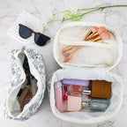 2Pcs Cotton Quilted Makeup Bag for Women Girls Floral Travel Large Small Cosmetic Bag Set Cute Vintage Flower Makeup Pouch Portable Toiletry Bag Organizer Coquette Aesthetic Makeup Brush Bag