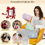 Travel Makeup Bag Christmas Gifts for Women Girl Teens, Personalized Initial Makeup Bag for Cute Teen Girls, Preppy Stuff Toiletry Bag Cosmetic Bag, Teen Girls Gift Trendy Stuff, Letter D
