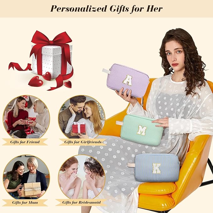 Travel Makeup Bag Christmas Gifts for Women Girl Teens, Personalized Initial Makeup Bag for Cute Teen Girls, Preppy Stuff Toiletry Bag Cosmetic Bag, Teen Girls Gift Trendy Stuff, Letter P