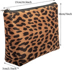 Makeup Bag For Women - Soft and Warm Material Cosmetic Bags Leopard Print Design Ladies Tote Bag,Women's Pencil Case Makeup Organizer with Zipper (Brown)