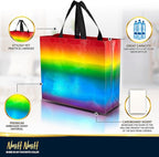 Nush Nush Large Rainbow Gift Bags– Set of 12 Colorful Holographic Reusable Gift Bags with Handles - Ideal Rainbow Goodie Bag for Birthday Party, Kids Party, Sleepover, Pride Events - 13x5x11