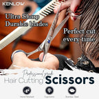 Hair Cutting Scissors, KENLOW Professional Hair Scissors With Comfortable Removable Finger Grips. Perfect As Hair Shears For Hair Cutting Or Barber Scissors. Haircut Scissors For Salon Or Home Use.