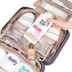 NISHEL Travel Toiletry Bag for women, Portable Hanging Organizer for Family-Sized Shampoo, Conditioner, Brushes Set, Makeup Accessories, Extra Large Size, Purple