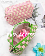 PAZIMIIK 6PCS Checkered Makeup Bag for Purse Portable Zipper Make Up Pouch Small Cosmetic Case for Travel Accessories Pink Green