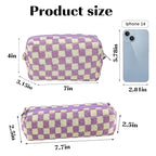 2Pcs Checkered Pencil Case Cute Pencil Pouch for Teens Checkered Makeup Bag Travel Cosmetic Bag Set Cute Makeup Pouch for Purse Portable Zippered Skincare Bags Preppy Toiletry Bags Organizer(Purple)