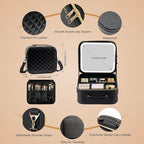 SJD Travel Makeup Bag with LED Mirror, Portable Cosmetic Case Organizer with Lighted Mirror, Waterproof Makeup Case for Cosmetic Brush Holder Storage, Black Toiletry Bag for Women Gift