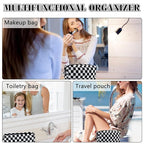 2Pcs Checkered Pencil Case Cute Pencil Pouch for Teens Checkered Makeup Bag Travel Cosmetic Bag Set Cute Makeup Pouch for Purse Portable Zippered Skincare Bags Preppy Toiletry Bags Organizer(Black)