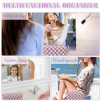 2Pcs Checkered Pencil Case Cute Pencil Pouch for Teens Checkered Makeup Bag Travel Cosmetic Bag Set Cute Makeup Pouch for Purse Portable Zippered Skincare Bags Preppy Toiletry Bags Organizer(Purple)