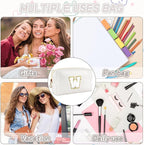 Gifts for Girls Initial Makeup Bag Personalized Cosmetic Bag with Zipper Cute Travel Toiletry Bags Waterproof PU Preppy Makeup Pouch Birthday Gift for Teen Girls Women(White W)