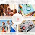 Initial Makeup Bag Personalized Preppy Travel Small Cosmetic Bag Cute PU White Chenille Letter Makeup Pouch for Purse Waterproof Zippered Toiletry Organizer for Women Girls Kids Friends (B)