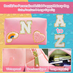 Personalized Inital Preppy Makeup Bag Set with Zipper, Monogram Waterproof Travel Cosmetic Bag for Women, Cute Preppy Patch Toiletry Bag for Traveling Outdoors, Gift Ideal for Christmas Thanksgiving