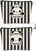 Panda Gifts Makeup Bag for Women Girls - Cute Baby Panda 'Guess What It's Pug Butt' Cosmetic Case for Teens Daughter - Accessories (Black and White Stripe 1)