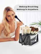ROWNYEON Makeup Brush Bag, High Capacity Stand-Up Makeup Brush Holder, Travel Professional Cosmetic Bag Artist Organizer Bag Large Makeup Brush Case with Adjustable Divider (Brushes Not included)