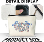Retro Floral USA 4th of July Makeup Bag, America Patriotic Cosmetic Bags for Women, Red White and Blue Bow USA Toiletry Bag for Women, cosmetic bag, makeup case