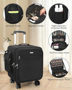 Relavel Rolling Makeup Case–Professional Makeup Train Case,Makeup Artist Travel Bag with Wheels,8-in-1 Portable Travel Beauty Trolley Case for Cosmetology Storage(Black)