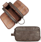Travel Toiletry Bag for Men, Large Hanging Toiletries Organizer Bags for Women, Cruise Ship Essentials, Water-resistant Shaving Case, PU Leather Makeup Accessories Cosmetic Dopp Kit, Dark Brown