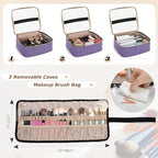 LUXJA Rolling Makeup Case with 3 Removable Pouches and 1 Makeup Brush Bag, Large Makeup Bag Cosmetic Bag with Detachable Dolly (Patented), Purple
