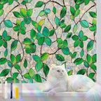 Stained Glass Window Privacy Film Decorative Rainbow Static Clings – Ideal for Home & Office, Adhesive-Free, Removable, UV-Blocking (Green Rainbow, 35.4 X 78.7 in)