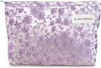 STARDW Aesthetic Floral Makeup Bag Cute Small Cosmetic Bags for Women Girls, Travel Toiletry Bag Large Capacity Zipper Makeup Pouch, Purse Organizer Pouches (Embroidery Purple)
