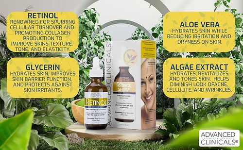 Advanced Clinicals Retinol Serum For Face | Visible Anti Aging Retinol Serum Skin Care Face Moisturizer With Vitamin E Helps Improve Look Of Wrinkles, Fine Lines, & Uneven Skin Tone, 1.75 Fl Oz